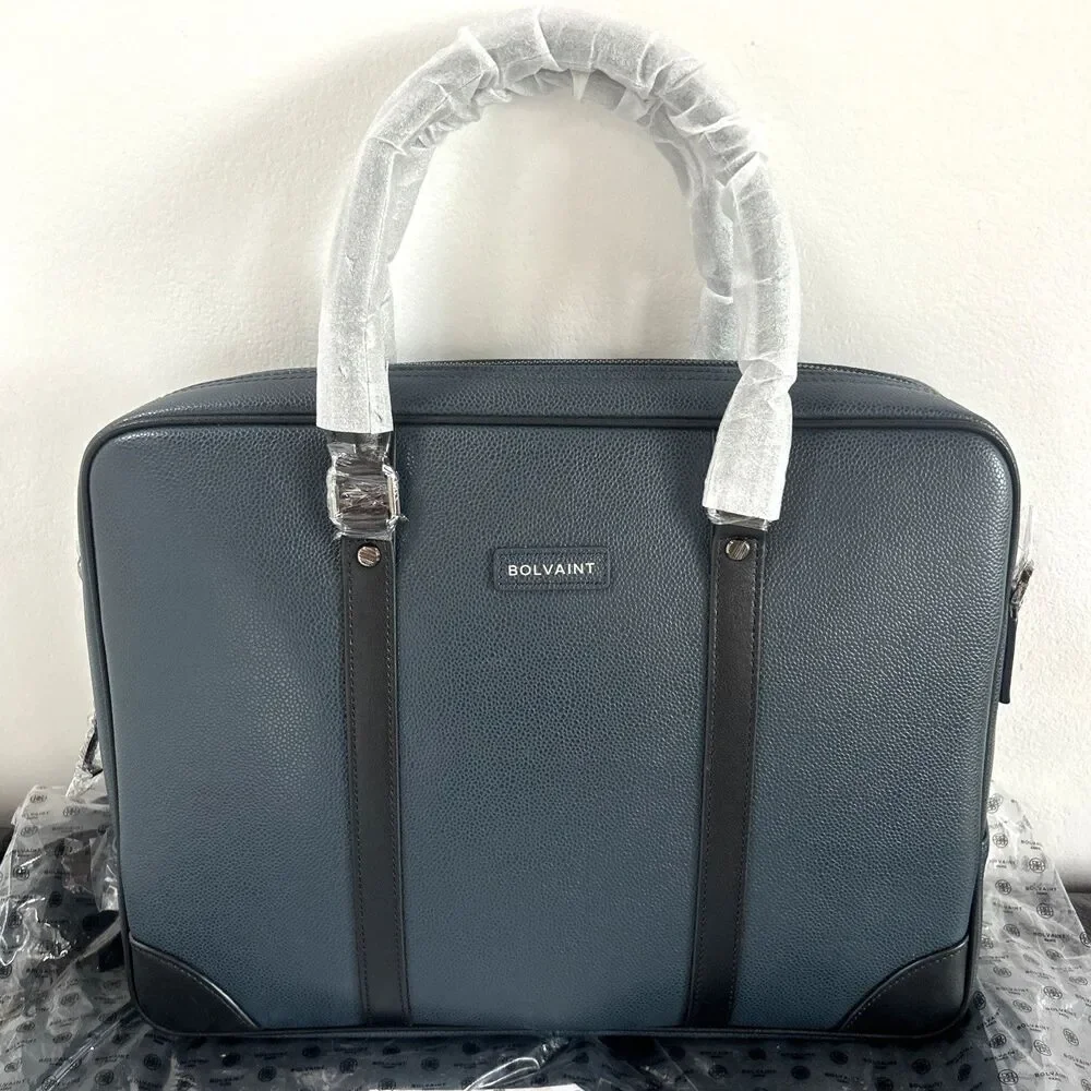 Bolvaint Cabot Luxury Briefcase Navy Leather w/Black Accents Travel Collection